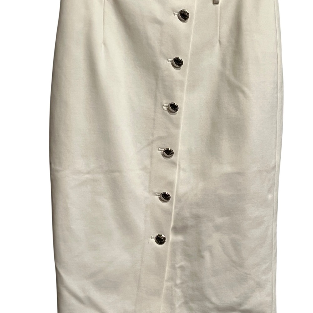White House Black Market white Ivory Button-Front Skirt - Picture 4 of 16